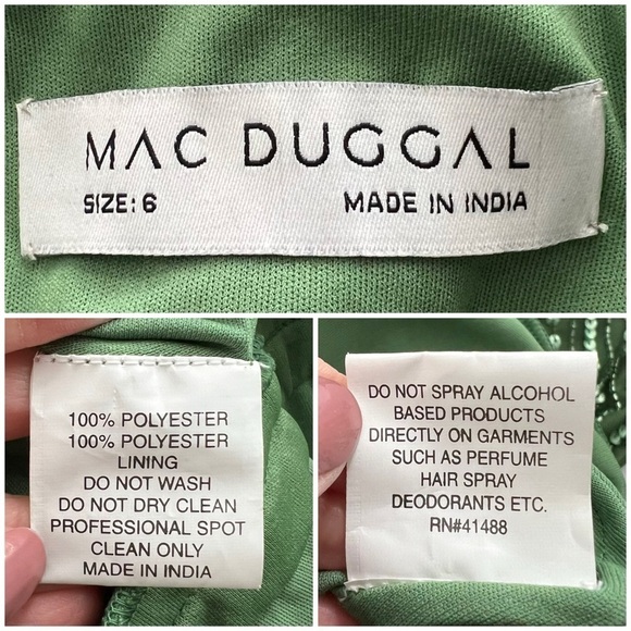 Mac Duggal Sequined Wrap Over Cap Sleeve Ruffle Hem Dress Sage Size 6 NEW - Picture 14 of 15